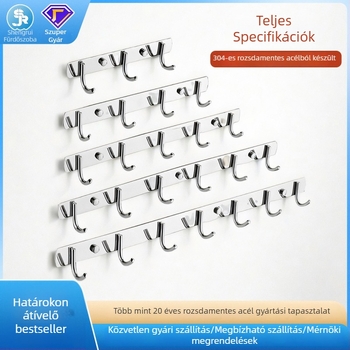 304 rozsdamentes acél, fúrás nélkül, erős teherbírású falra szerelhető kampók – ruhák felakasztásához konyhában és a fürdőszobában