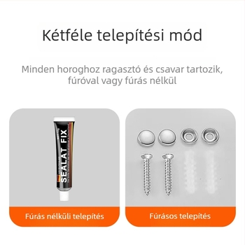 304 rozsdamentes acél, fúrás nélkül, erős teherbírású falra szerelhető kampók – ruhák felakasztásához konyhában és a fürdőszobában