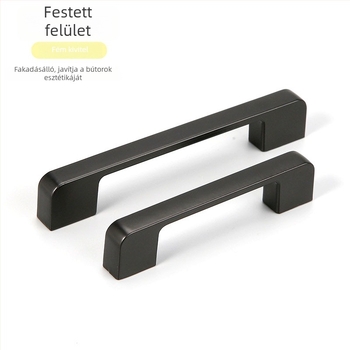 Fekete alumínium ötvözetű szekrényfogó, modern minimalist design, rögzítés egyetlen lyukkal