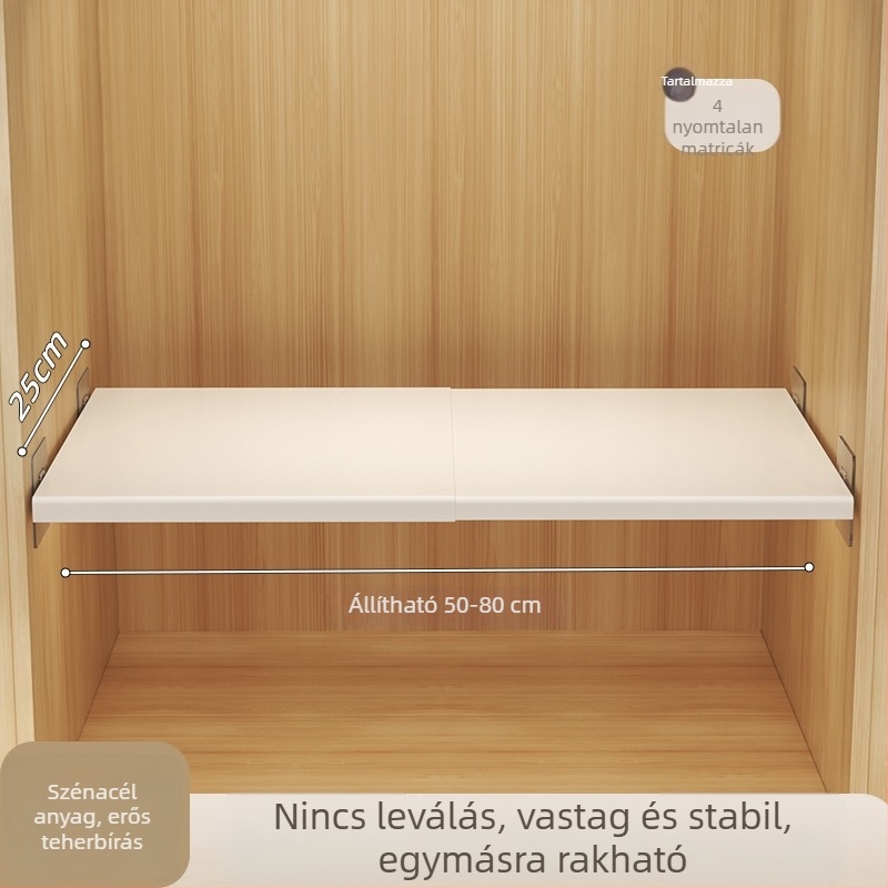 Szekrény elválasztó, kihúzható belső polccal, szénacélból, falra szerelhető, bővíthető tároló