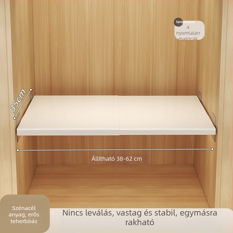 Szekrény elválasztó, kihúzható belső polccal, szénacélból, falra szerelhető, bővíthető tároló