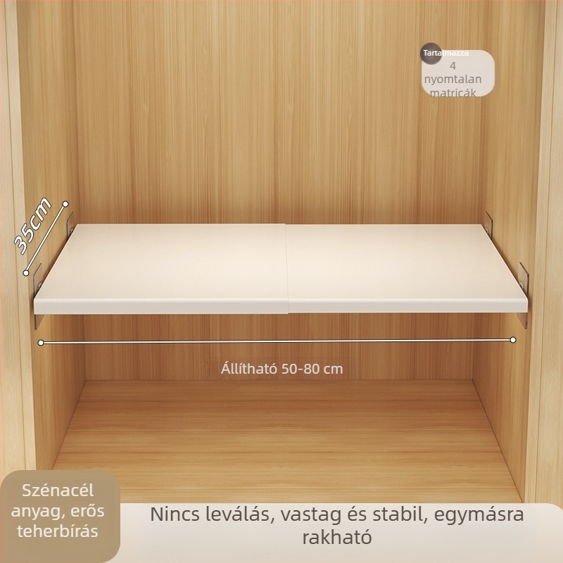 Szekrény elválasztó, kihúzható belső polccal, szénacélból, falra szerelhető, bővíthető tároló