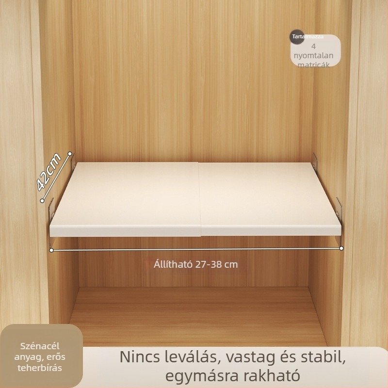 Szekrény elválasztó, kihúzható belső polccal, szénacélból, falra szerelhető, bővíthető tároló