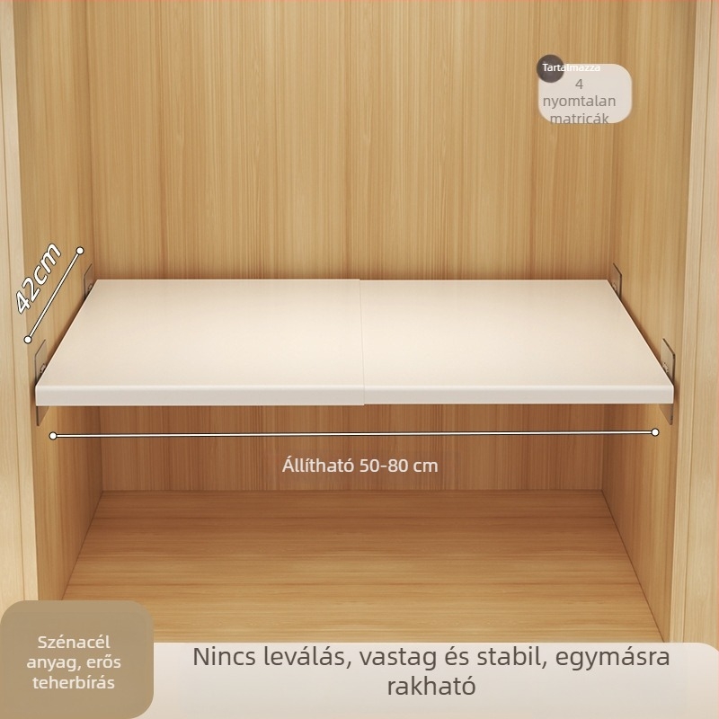 Szekrény elválasztó, kihúzható belső polccal, szénacélból, falra szerelhető, bővíthető tároló