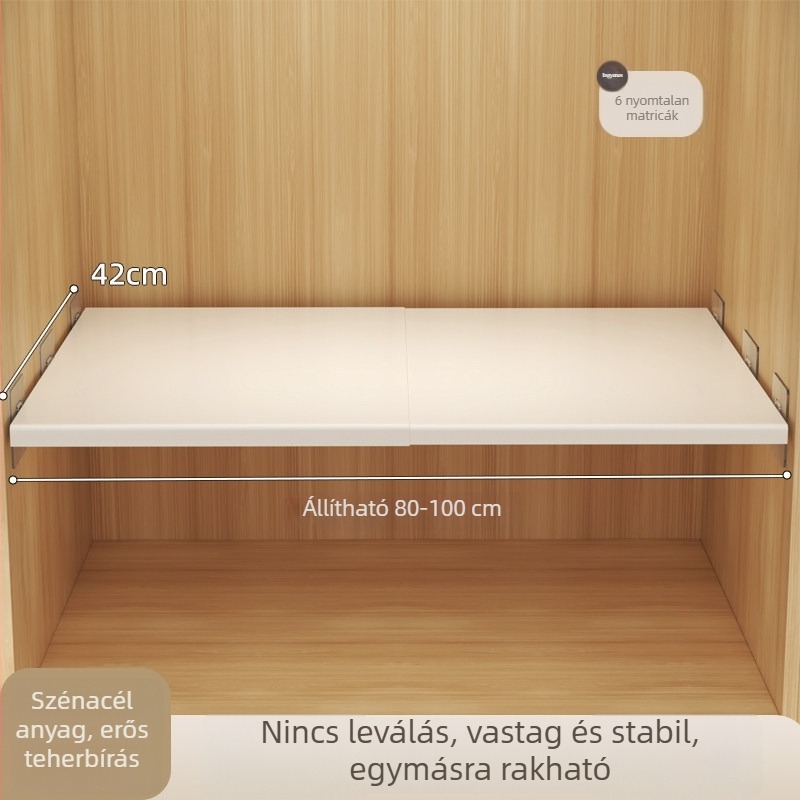 Szekrény elválasztó, kihúzható belső polccal, szénacélból, falra szerelhető, bővíthető tároló