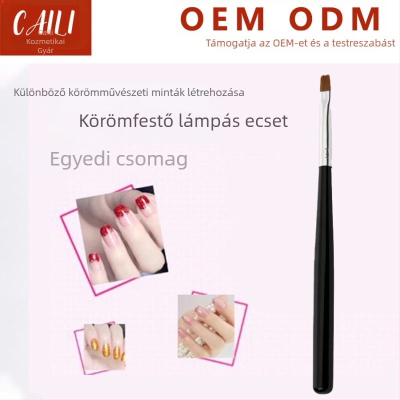 Körmös művészeti eszköz fekete-fehér fogantyúval – sík ecset a zselés körmökhoz, csillám és mintázás
