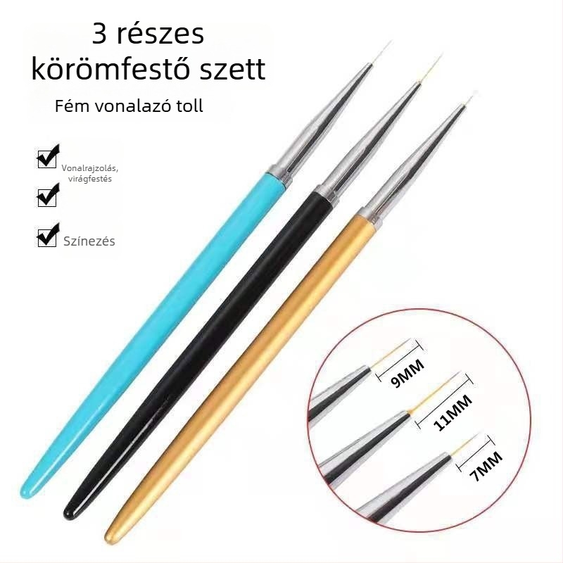 3 darabos fém rúd készlet körömdíszítéshez – ultrafin liner toll virágos festéshez és kontúrokhoz