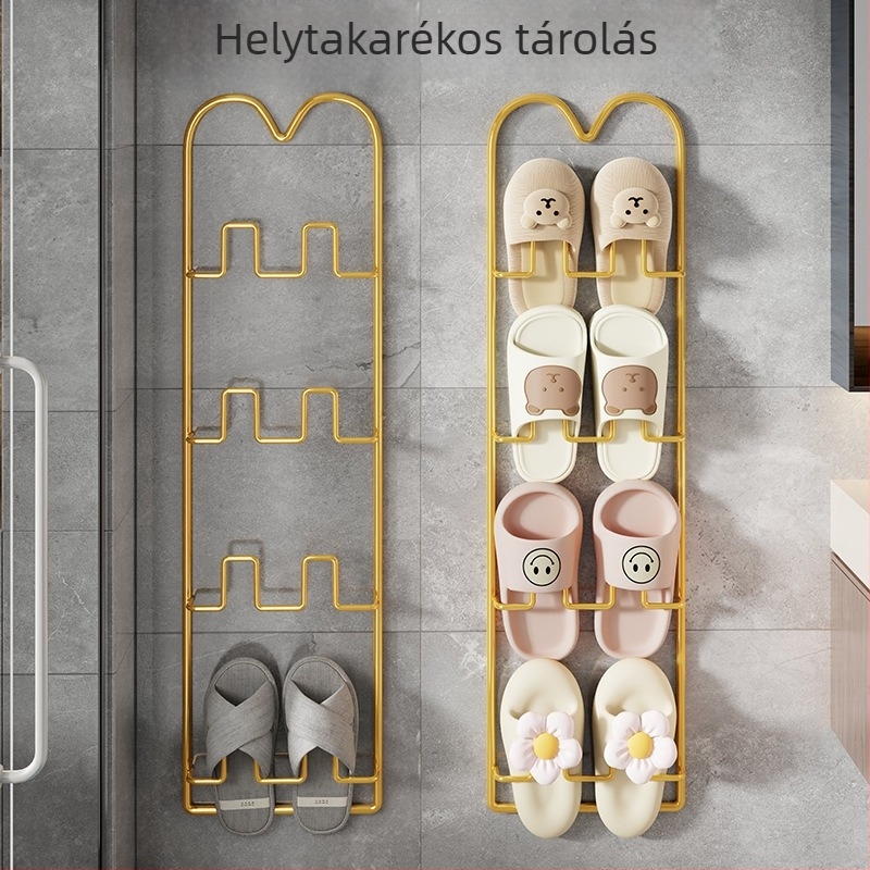 Négy szintes falra szerelhető papucs- és cipősszekrény a fürdőszobába, fémből, vízelvezetővel