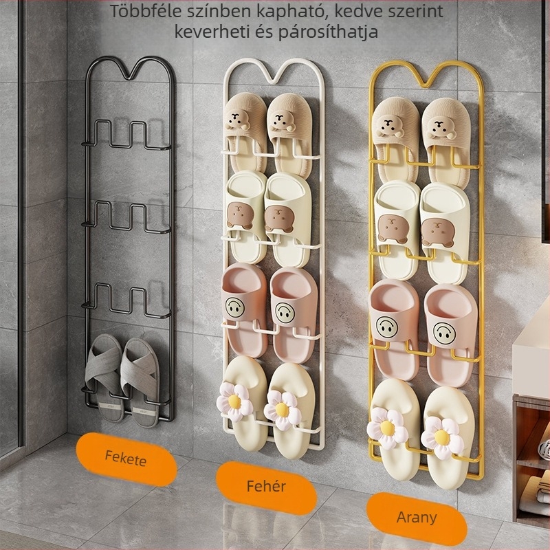 Négy szintes falra szerelhető papucs- és cipősszekrény a fürdőszobába, fémből, vízelvezetővel