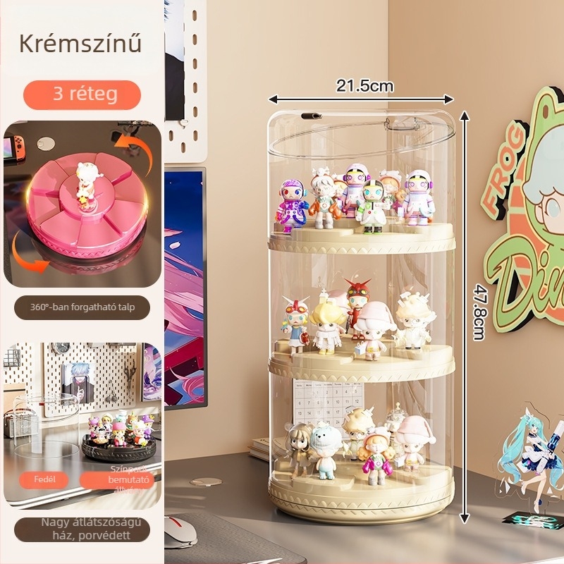 Forgó figura-kiállító doboz átlátszó akrilból, porvédett kijelző