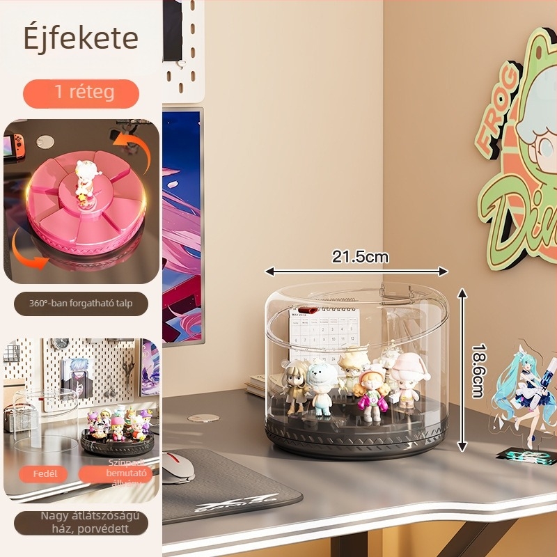 Forgó figura-kiállító doboz átlátszó akrilból, porvédett kijelző