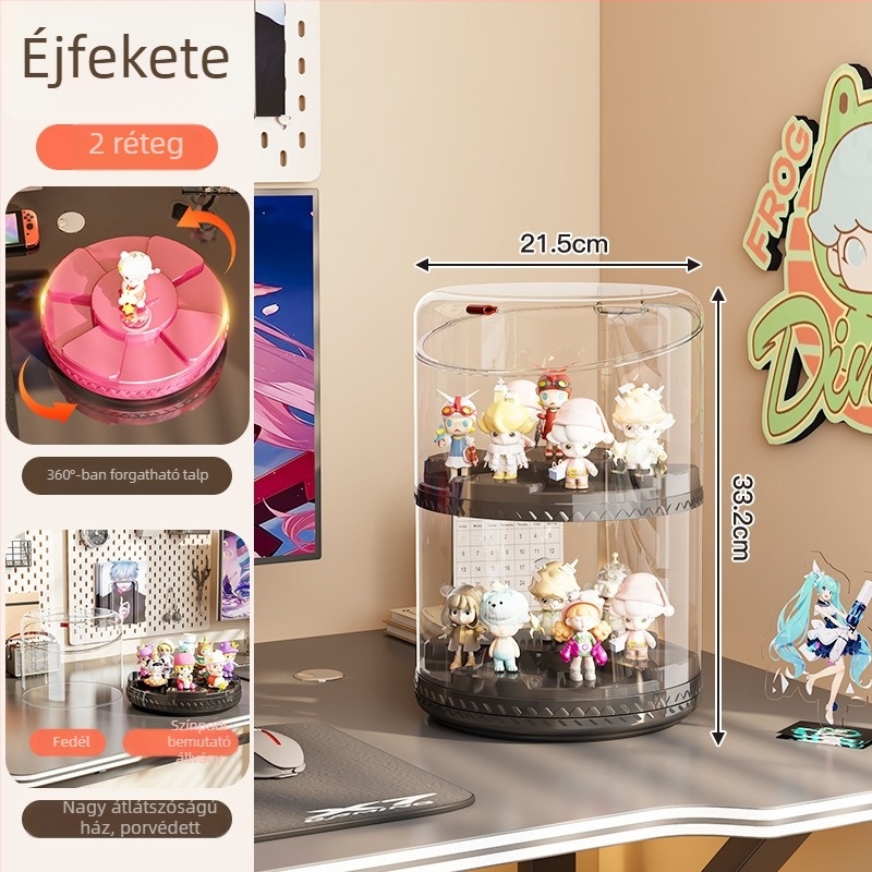 Forgó figura-kiállító doboz átlátszó akrilból, porvédett kijelző