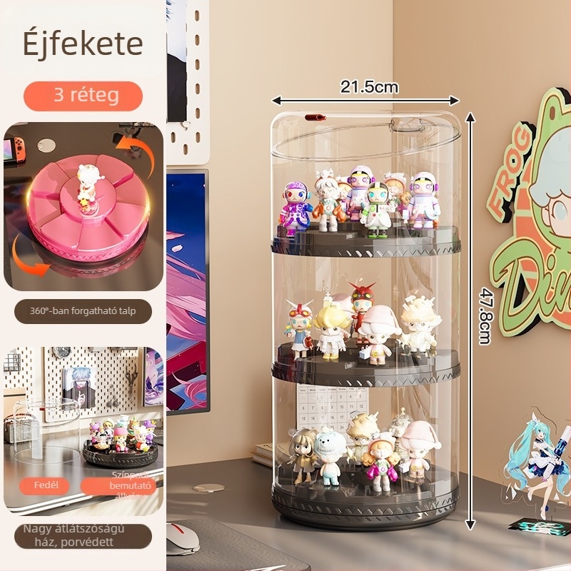 Forgó figura-kiállító doboz átlátszó akrilból, porvédett kijelző