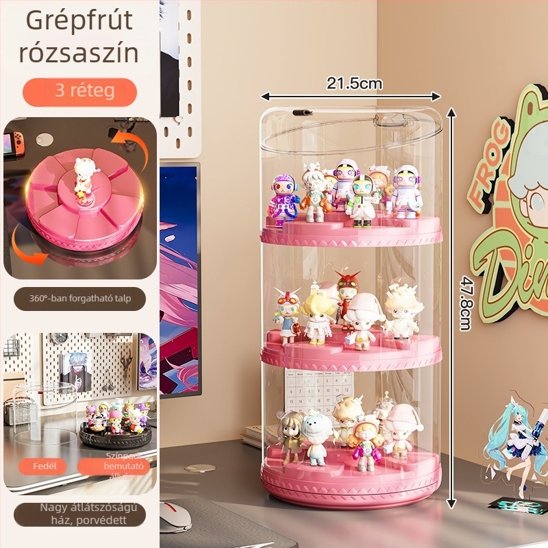 Forgó figura-kiállító doboz átlátszó akrilból, porvédett kijelző