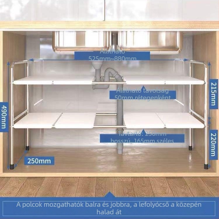 Kibontakoztatható alatti mosogató tároló a konyhában, fekete pult alatti polc, fazekak tároló, multifunkcionális fürdőszobai tároló