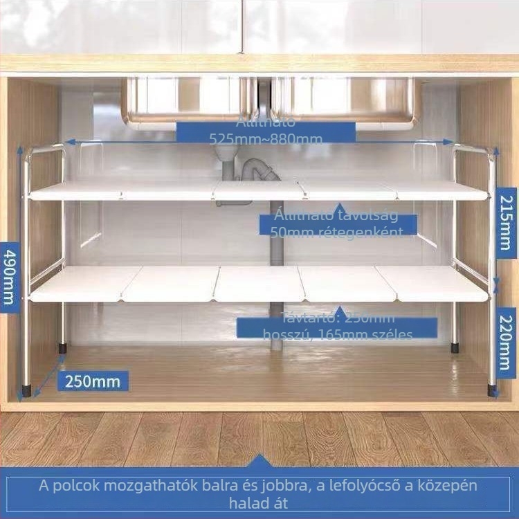 Kibontakoztatható alatti mosogató tároló a konyhában, fekete pult alatti polc, fazekak tároló, multifunkcionális fürdőszobai tároló