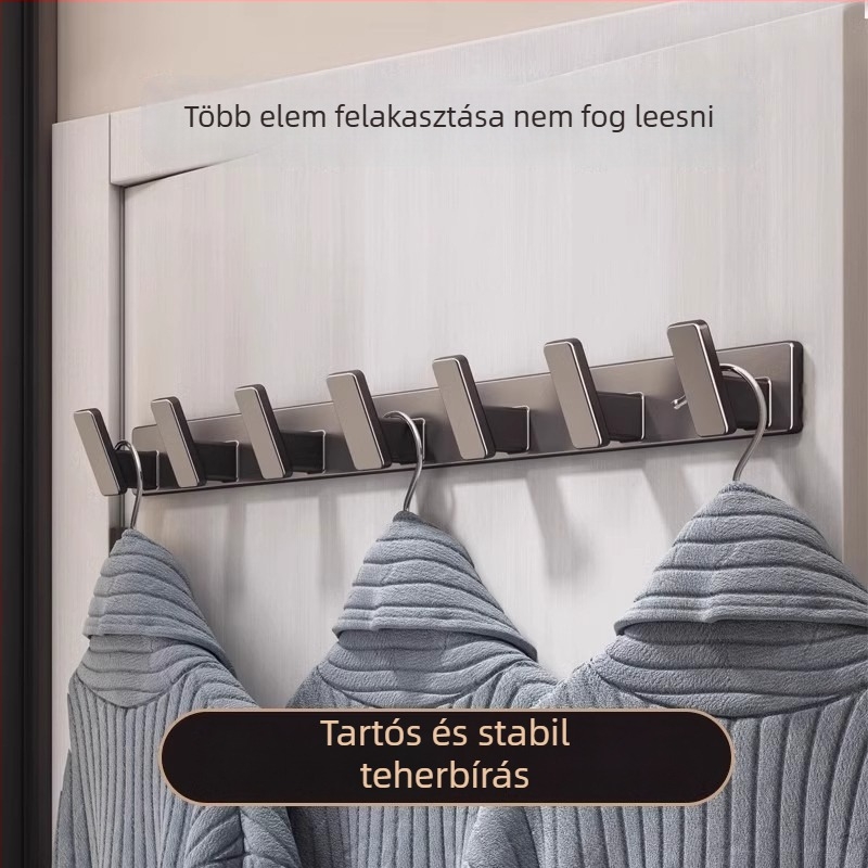 Erős ragasztós falra szerelhető akasztó, lyukmentes, konyha és fürdőszoba használatra, ruháknak, Space alumínium, 3+ horog, teherbírás 3–5 kg