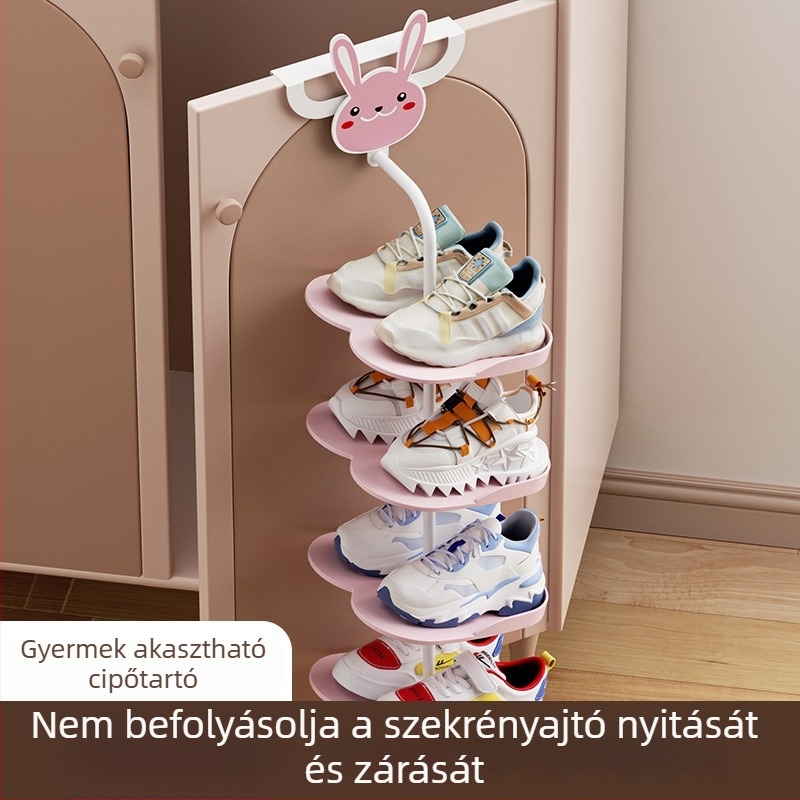Fúrás nélküli, felakasztható gyerekcipő tároló, porálló, többszintű