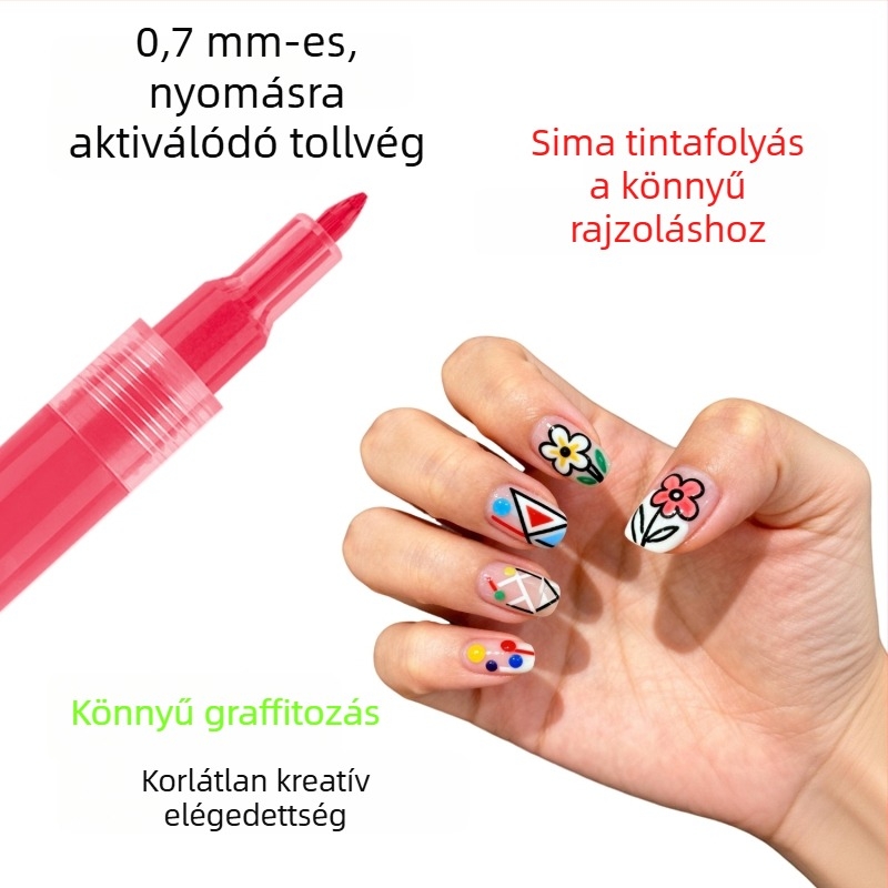 0,7 mm-es vízálló DIY körömdíszítő toll, gyorsan száradó, körmök díszítésére és mintázására