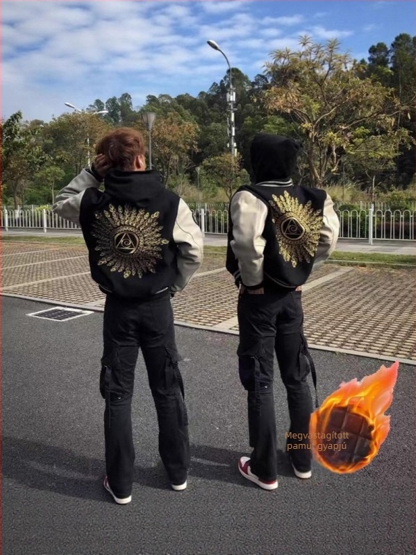 Retro amerikai stílusú hímzett patchworkos uniszex dzseki, sokoldalú, prémium dizájnú, baseball-stílusú külső ruházat.