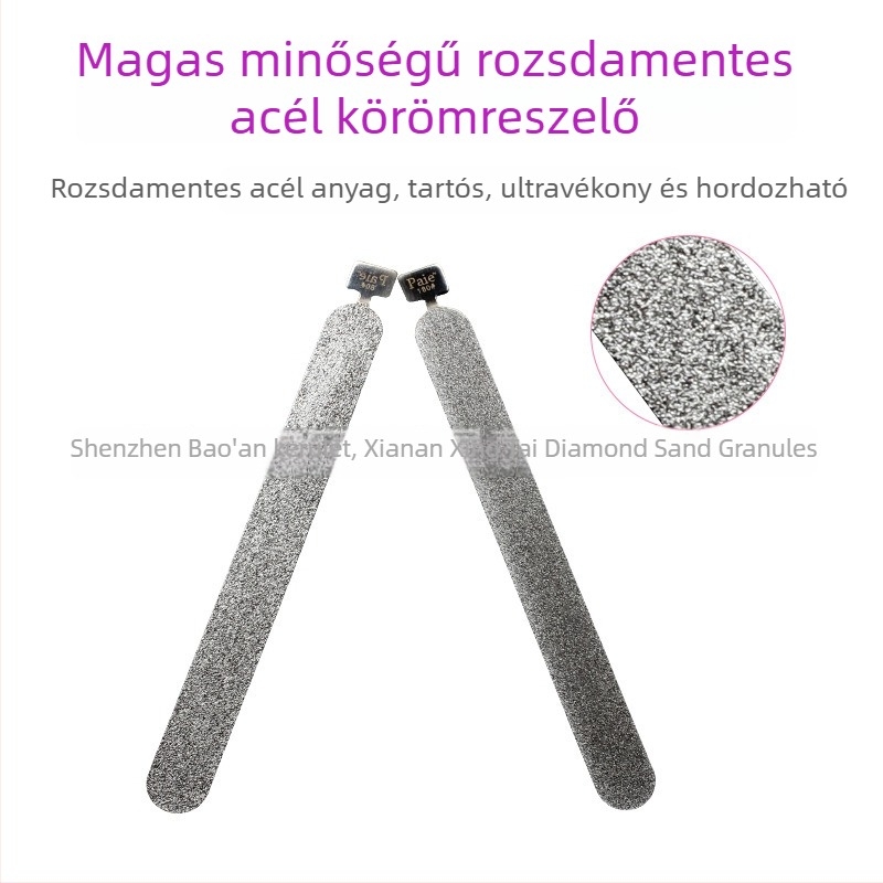 Rozsdamentes acélból készült körömpolírozó blokk, szemcsés reszelő, élformázó eszköz, gyémánt abrazív sáv a körömnek