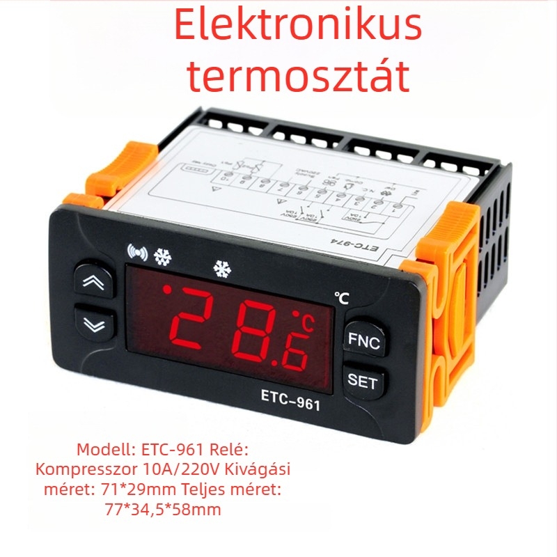 ETC-961 Digitális hőmérsékletszabályozó hűtéshez, fagyasztáshoz, légkondicionált hűtőhöz és hidegtároláshoz, érzékelővel