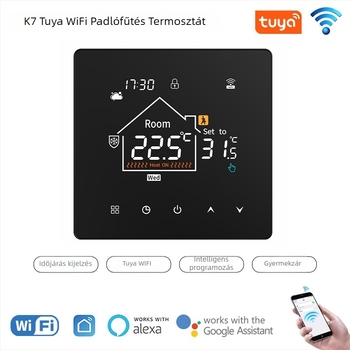 K7 Graffiti-stílusú WiFi okos padlófűtés termosztát víz- és elektromos rendszerhez, páratartalom- és időjárás-érzékelővel