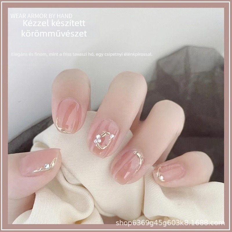 DIY új influencer-stílusú viselhető műkörmök, rövid, vékony, aranyos, levehető köröm matricák A101