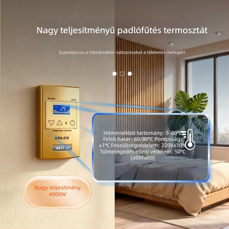 UTH-210 Okos padlófűtés termosztát, 4000W-os nagy teljesítményű hőmérsékletszabályzó