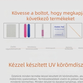 Rövid, kézzel festett köröm design tulipán virággal, clip-on, levehető, tükrös felülettel.