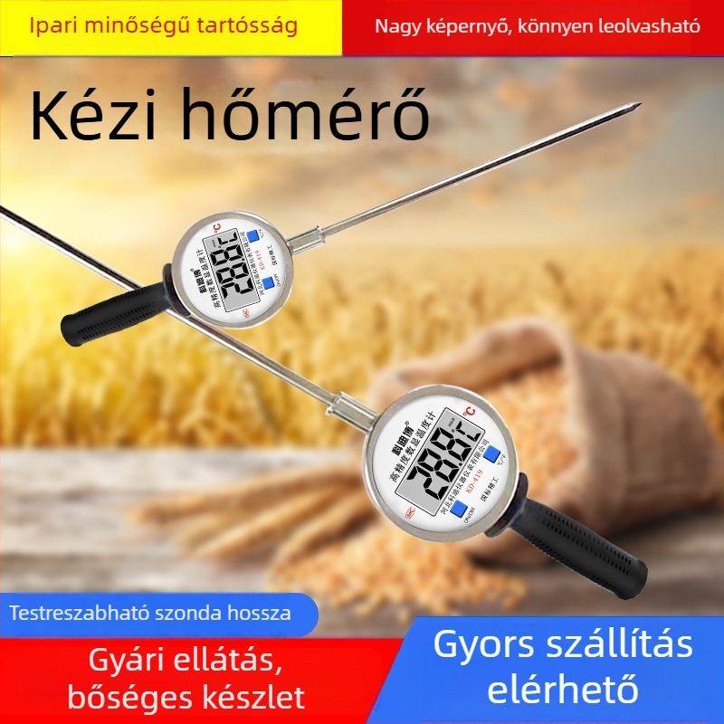 Kézi ipari magas hőmérsékletű hőmérő rozsdamentes acél szondával, digitális kijelző, bimetallikus érzékelő