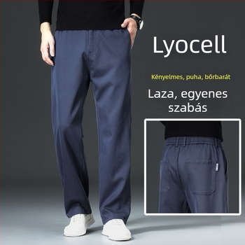 Lyocell drapált széles szárú férfi casual nadrág, õsz–tél 2025, egyenes szabás, laza fazon