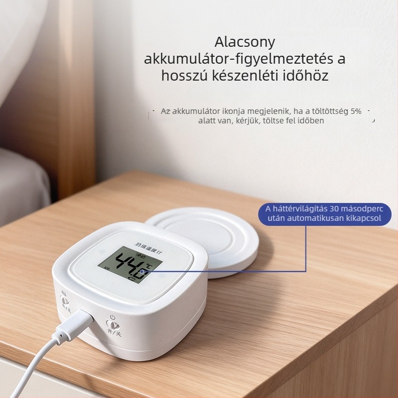 Újratölthető bébi hőmérő készlet: tápszertermometer, cumisüveg-hőmérő, víz- és élelmiszerhőmérő, tejtesztcsík