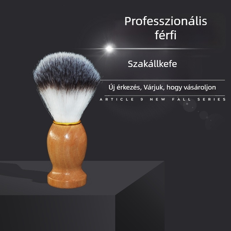 Férfi borotválkozó ecset fából készült nyéllel és nylon sörtékkel