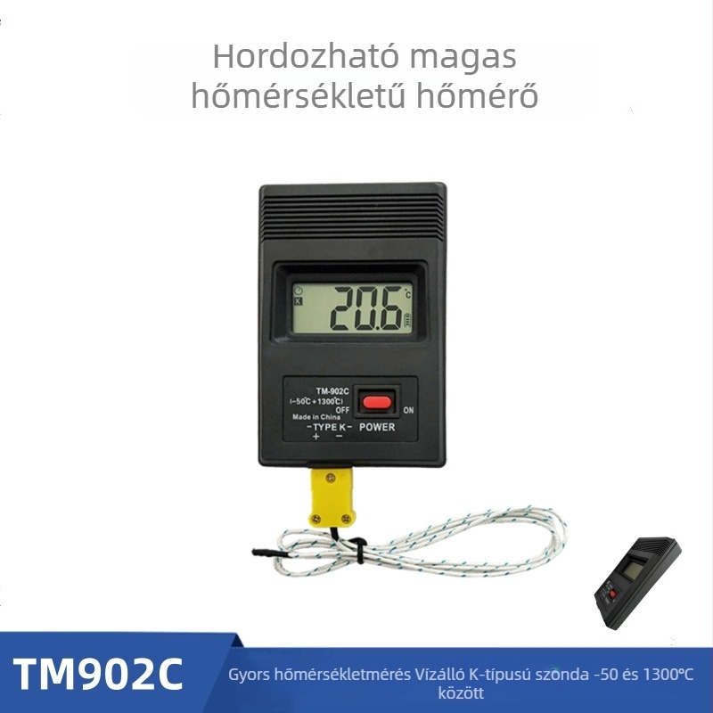 TM902C Hordozható K-típusú digitális hőmérő, -50–1300°C