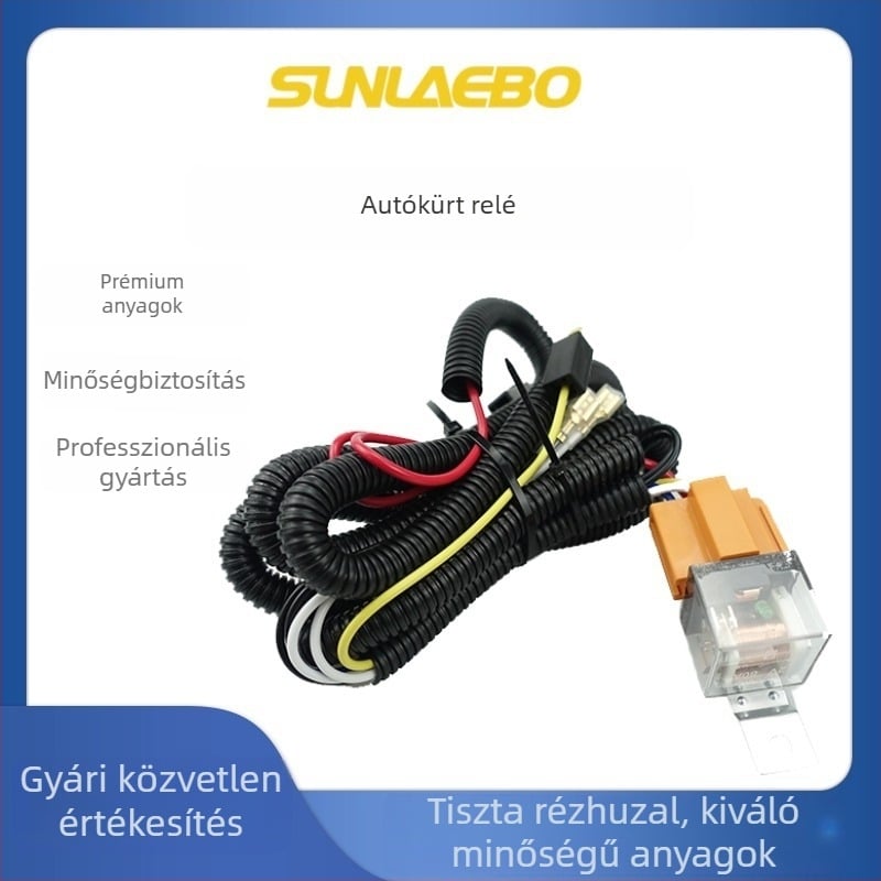 12V-os autóklaxon átlátszó házzal, sárgaréz tekercs és kábelkészlet relével