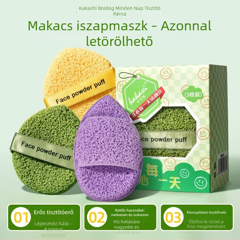 Hidrofil poliuretán arctisztító szivacs, csepp alakú, puha és bőrbarát, sminklemosó szivacs, 3 darabos készlet
