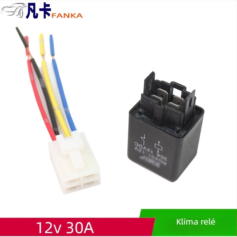 Autóklímás relé, négytűs, DC 12V, 30A, fekete ház RD401 alátéttel
