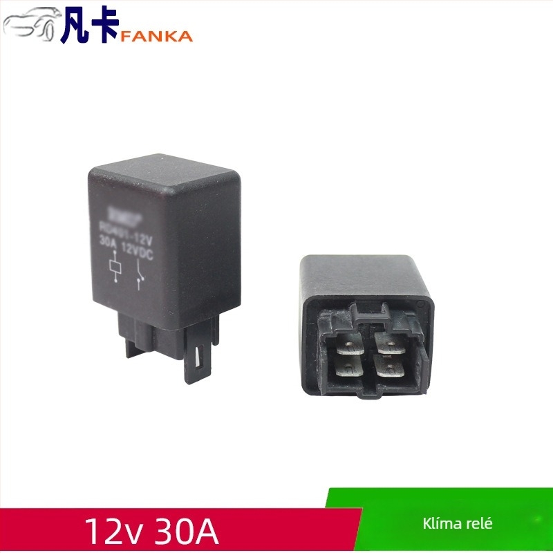 Autóklímás relé, négytűs, DC 12V, 30A, fekete ház RD401 alátéttel