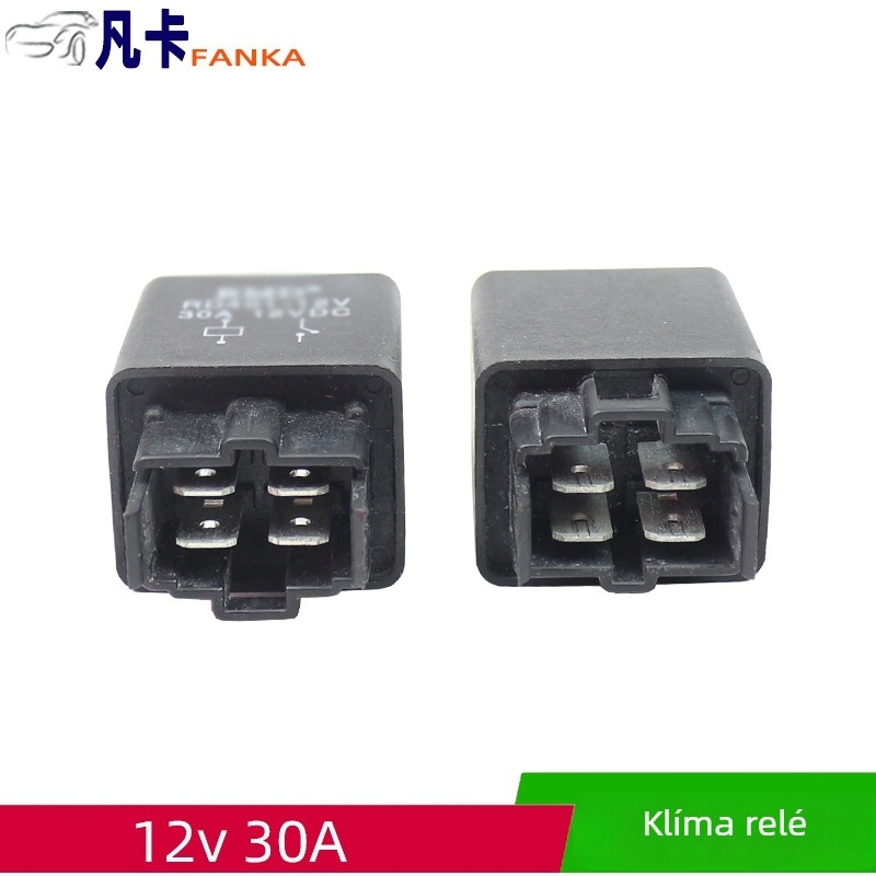 Autóklímás relé, négytűs, DC 12V, 30A, fekete ház RD401 alátéttel