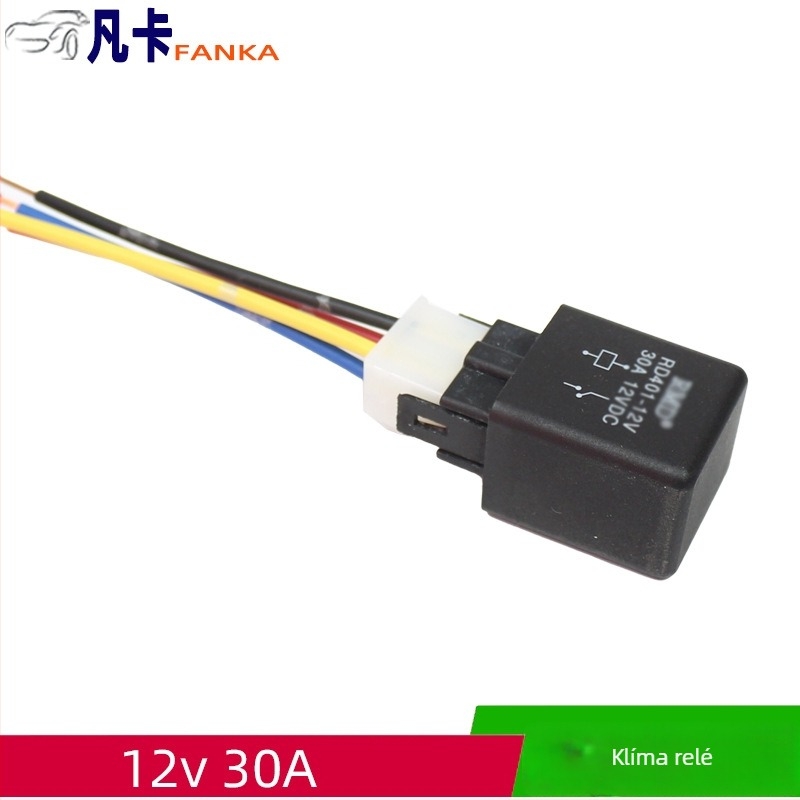 Autóklímás relé, négytűs, DC 12V, 30A, fekete ház RD401 alátéttel