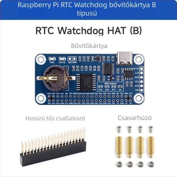 Raspberry Pi 4 RTC watchdog bővítő modul, B-típusú, DS3231SN órachip magas pontossággal