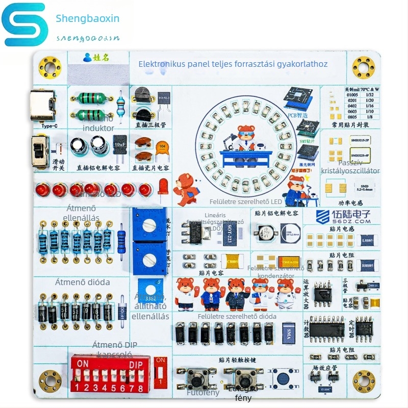 Színes silkscreenes elektronikai folyamatok gyakorló panel teljes forrasztó készlettel SMT/DIP alkatrészekhez TJ-56-716