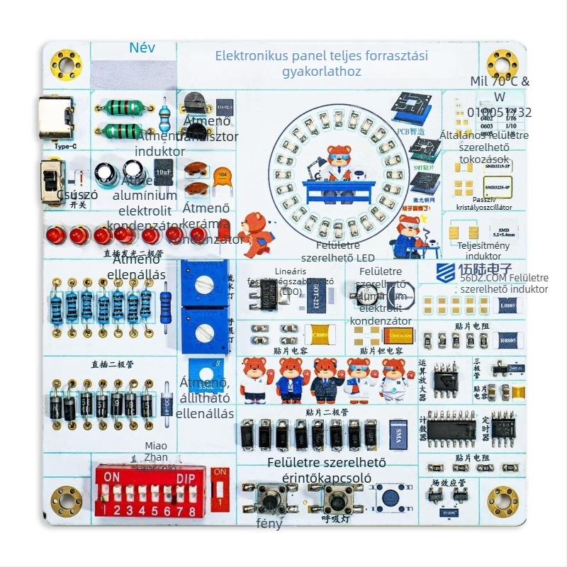Színes silkscreenes elektronikai folyamatok gyakorló panel teljes forrasztó készlettel SMT/DIP alkatrészekhez TJ-56-716