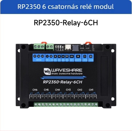Raspberry Pi RP2350 fejlesztődeszka, ipari kategóriás 6-relés modul, elszigetelt RS485 interfész
