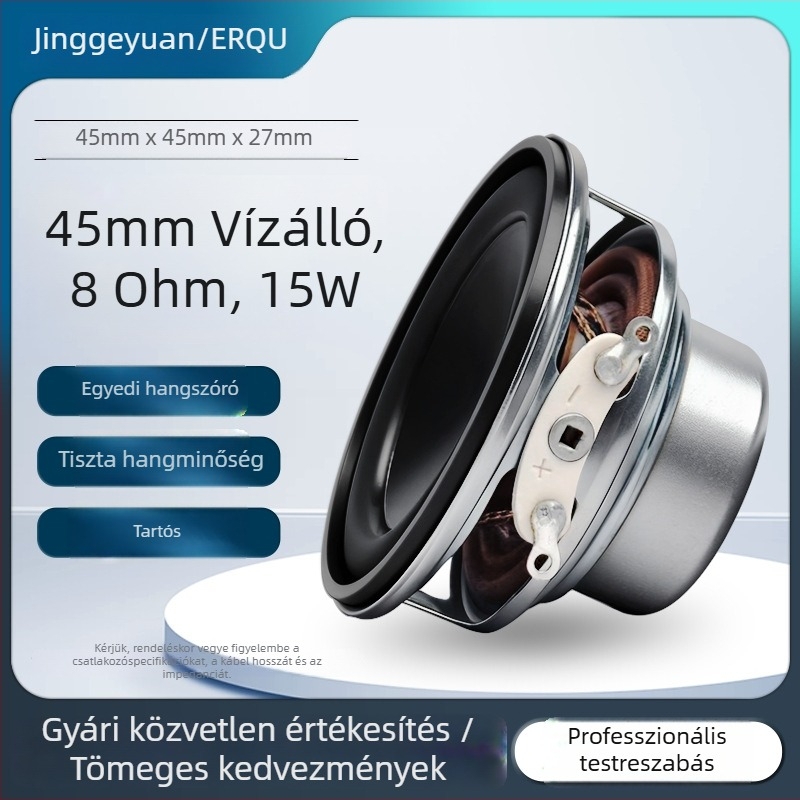 ERQU 45 mm-es vízálló kerek hangszóró, 8 Ω, 15 W, koaxiális tweeter, dupla mágnes