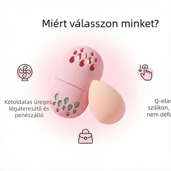 Ovális szilikon sminkszivacs tároló tok, por- és légáteresztő szervező kozmetikai eszközök számára
