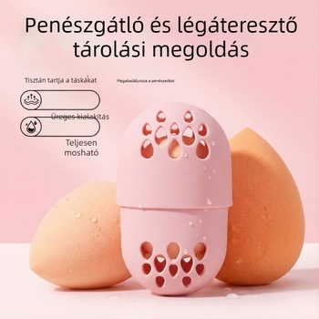 Ovális szilikon sminkszivacs tároló tok, por- és légáteresztő szervező kozmetikai eszközök számára
