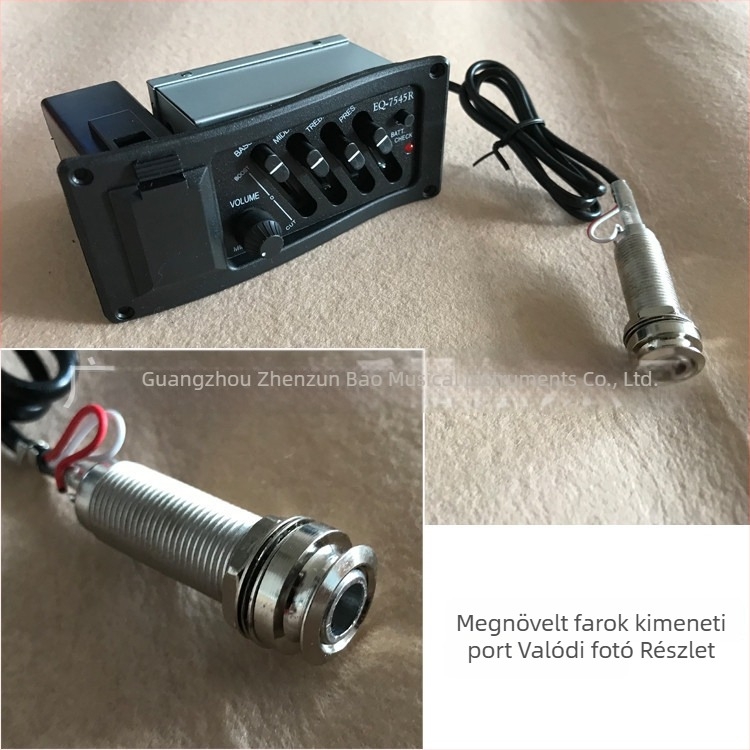 EQ7545R Farokcsap típusú hangszedő folk akusztikus gitárhoz, négy sávos EQ, akkumulátorral