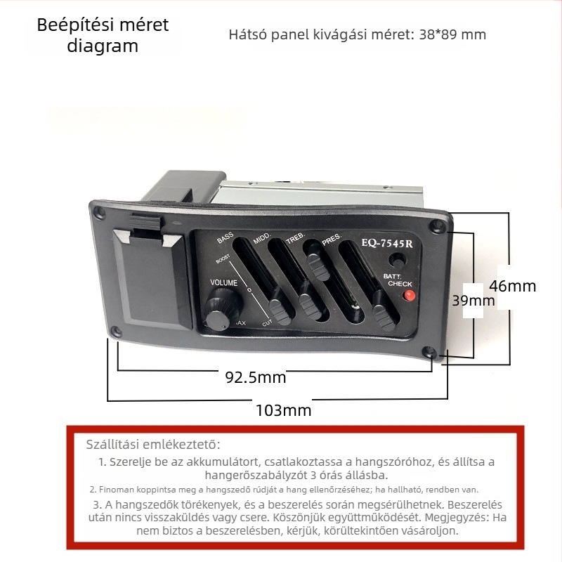 EQ7545R Farokcsap típusú hangszedő folk akusztikus gitárhoz, négy sávos EQ, akkumulátorral